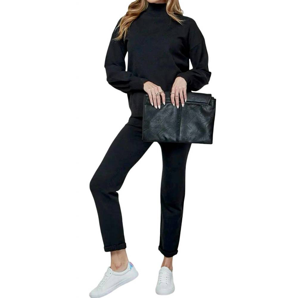 NEW CEZELE knit solid top and pants casual set in black